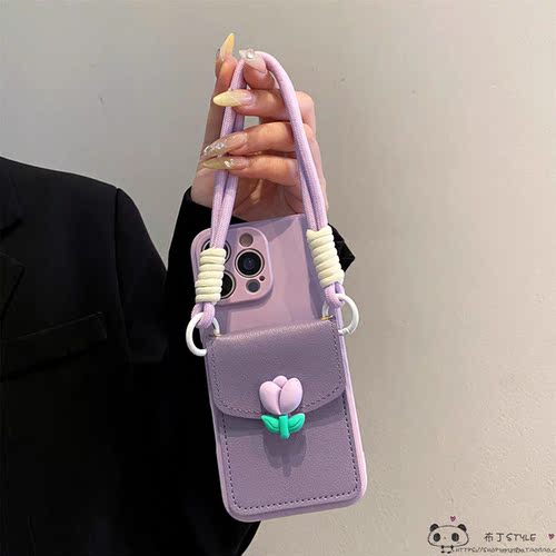 郁金香ins卡包适用小米17pro max手机壳15pro手提14ultra/13女civi5绳4红米note12pro/11r/turbo3/1s/2k90m套