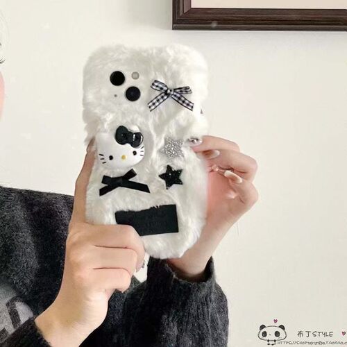 秋冬KT毛绒凯蒂猫适用iPhone17pro max手机壳16pro少女15plus苹果13mini网红12毛茸茸14/4se3/xr/8/6/iP11e/7