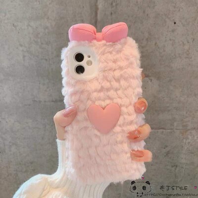 秋冬毛绒neo11爱心iqoo15pro手机壳z10utlra爱酷9x/8/7se毛茸茸6turbo蝴蝶结13+/s12女vivo t4/y52s/y78/v5t3