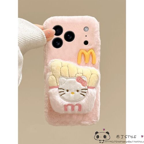 毛绒KT薯条OPPO find x9手机壳8ultra/7reno4se卡通k5/a3/a6秋冬2pro可爱1女realme15真我GT/a78+/a36a96/a97