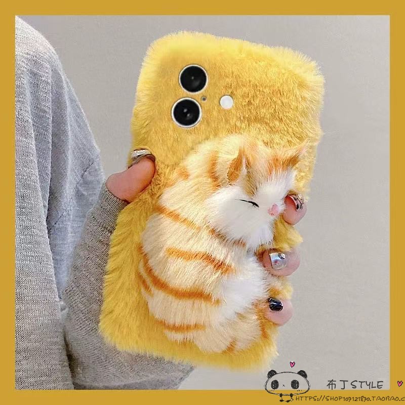 毛绒睡觉猫咪OPPO reno15pro手机壳14max秋13f/11冬10/9a6gt/a5pro女find x8/10+/k12s/realme真我neo7/4se/3