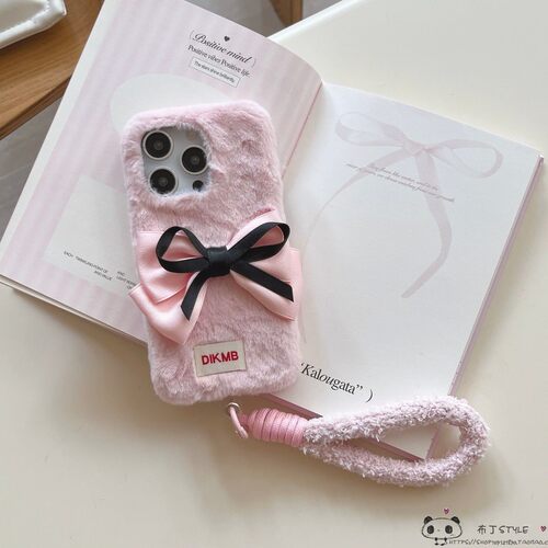 毛绒蝴蝶结OPPO find x9手机壳8ultra/7reno4se手绳k5/a3/a6秋冬2pro/1女realme15真我GT拎a78+/a36a96/a97