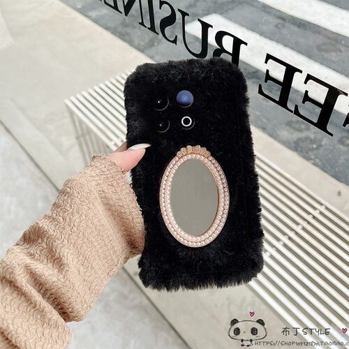 毛绒绒镜子galaxy三星s26ultra手机壳s25plus冬s24fe女s23/s22/s10网红note20pro创意m56/a55可爱a54/a53/a52