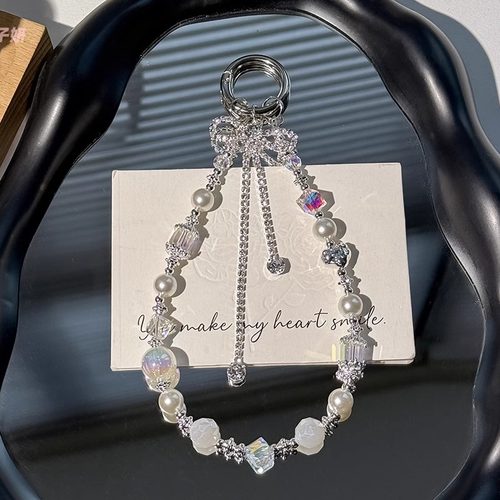 水钻蝴蝶结手机链珍珠水晶钥匙扣