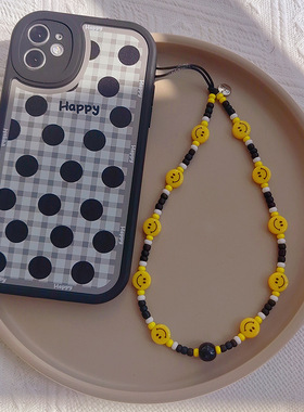 Clove 手机链挂绳黄色笑脸手工串珠同款日韩版防丢通用手机壳挂饰