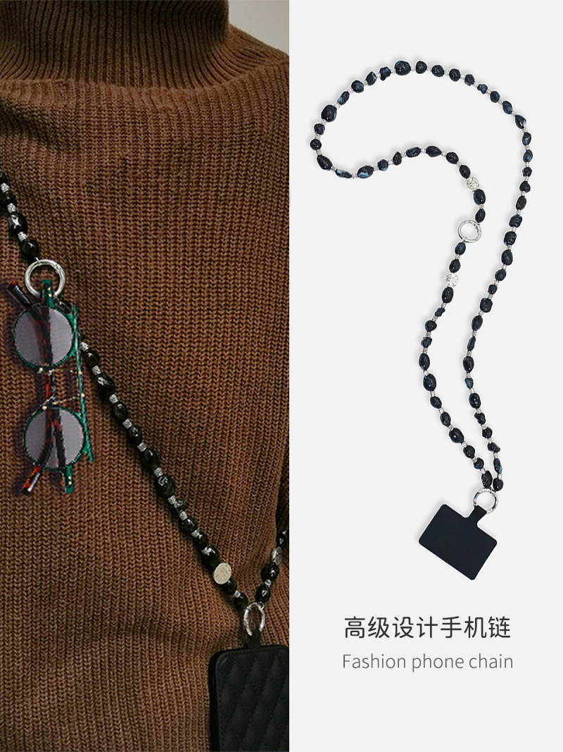 CLOVE IRREGULAR BLACK BEADED MOBILE PHONE CHAIN LONG DIAGONAL STRADDLE ROPE MENS AND WOMENS FASHION SUNGLASSES CHAIN KEY WRIST ROPE