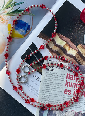 Clove 红色琉璃爱心手机链斜挎长款水晶串珠教师扩音器挂链小包链