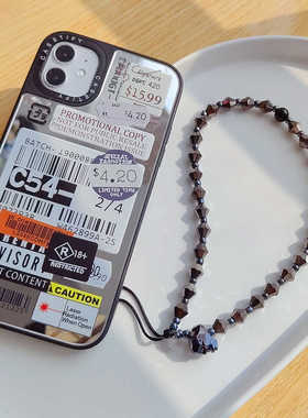 Clove 水晶骷髅头手机链短款男女钥匙链红灰色菱形串珠手机壳挂件