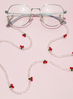 Clove 樱桃眼镜链条口罩挂绳脖水晶串珠透明儿童手工防丢女墨镜链