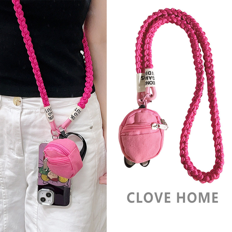 Clove 玫粉色小零钱包手机链条斜挎女编织挂绳手机小挎包链条创意