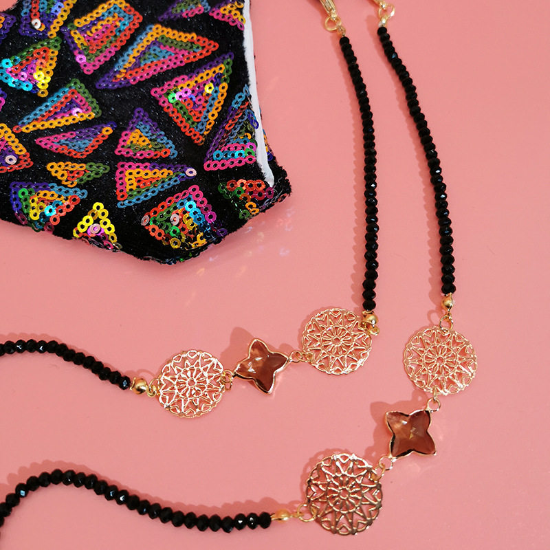 CLOVE EUROPEAN AND AMERICAN ETHNIC STYLE MASK HANGING CHAIN BLACK CRYSTAL BEADED GLASSES CHAIN INS BLOGGER SAME SWEATER CHAIN