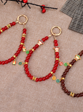 Clove 财神爷手机链条短款高级感红色串珠包挂件喜庆男女钥匙扣链