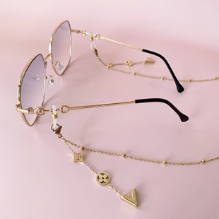 Clove 金色钛钢眼镜链小香风口罩链条四叶草流苏墨镜挂脖链女时尚