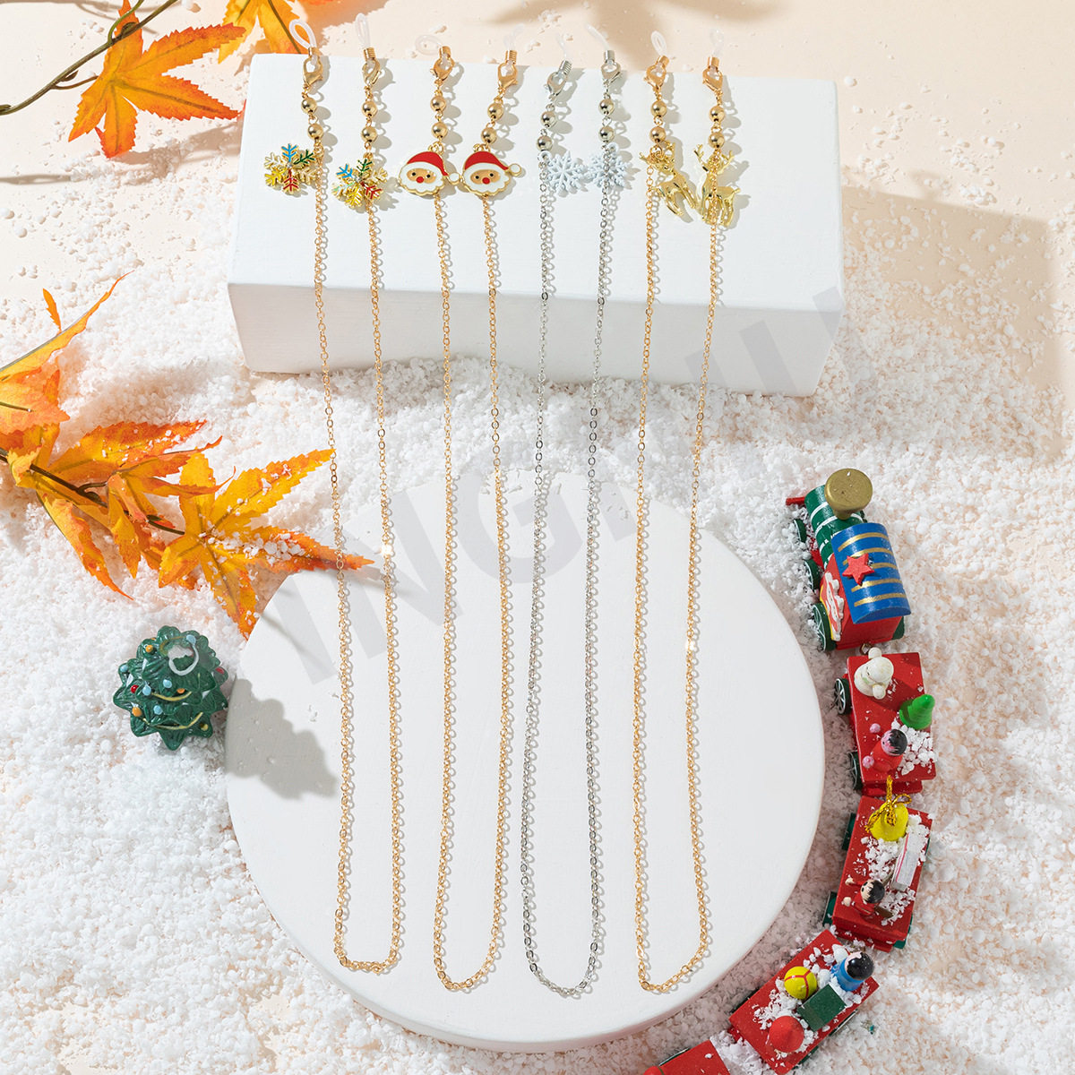 圣诞老人雪花麋鹿眼镜链墨镜链女