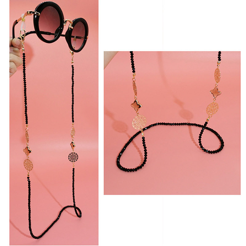 CLOVE EUROPEAN AND AMERICAN ETHNIC STYLE MASK HANGING CHAIN BLACK CRYSTAL BEADED GLASSES CHAIN INS BLOGGER SAME SWEATER CHAIN