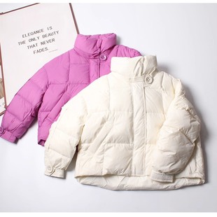 衣~家柜1449！三星安心绒90白鸭绒羽绒服女 冬立领加厚面包服外套