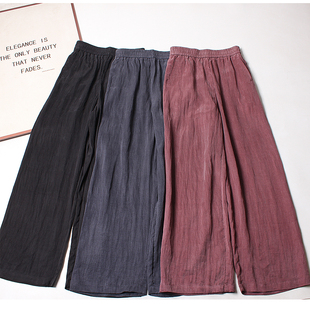 雾感砂洗铜氨丝阔腿裤女春夏休闲宽松慵懒风显瘦高腰垂感直筒裤子