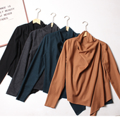 经典 外套 荡领正肩风衣短款 老钱风100%精纺羊毛不规则披肩女 薄款