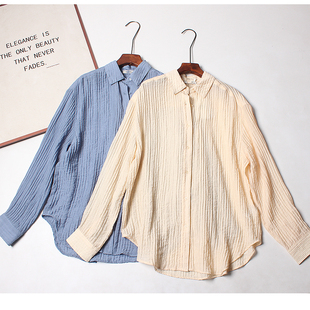 外贸单 廓形慵懒松弛感空气防晒上衣女 极简老钱风肌理感宽松衬衫