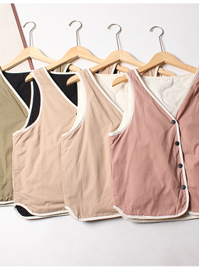 双面穿男女款填充桑蚕丝全棉马甲女 加厚保暖背心V领坎肩内胆马夹