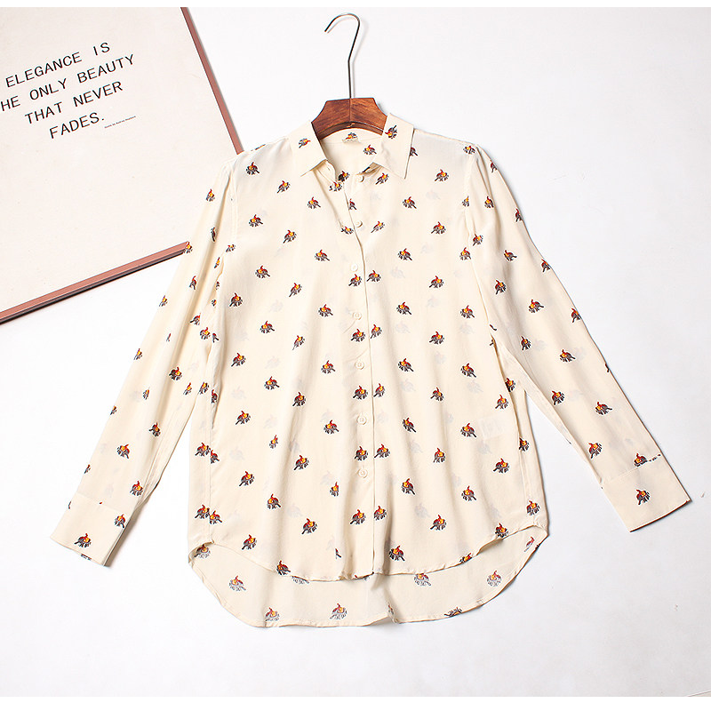 法国单~印花霜洗真丝衬衫女100桑蚕丝衬衣2026春夏季新款休闲上衣