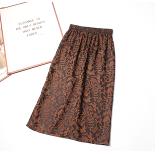 四经绞罗非遗香云纱提花优雅裙女100桑蚕丝中长款真丝半身裙双面