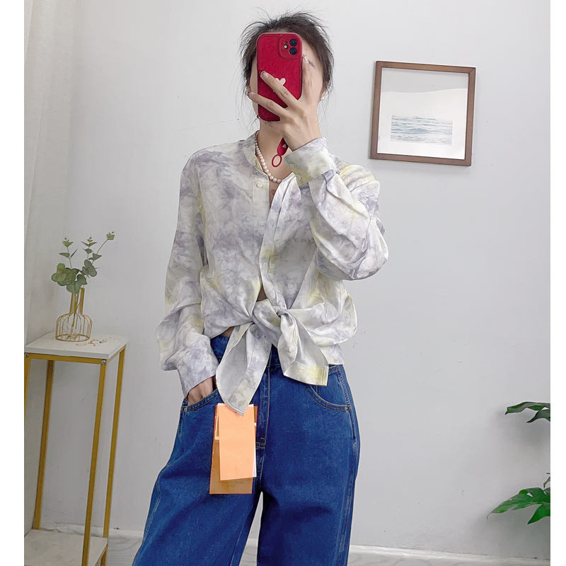 太美了！重磅26姆米桑波缎提花真丝衬衫女新中式立领花色长袖衬衣