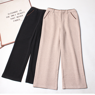 600克加厚羊毛直筒休闲裤 子8095 女秋冬松紧高腰软糯显瘦阔腿长裤