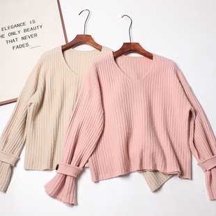 又轻又暖和~牦牛绒+羊毛毛衣女加厚秋冬羊毛衫女纯色喇叭袖上衣