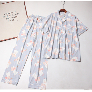 家居服套装 长裤 女士睡衣居家服 精梳棉睡衣女2026春秋短袖 贵台228