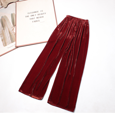 100桑蚕丝丝绒阔腿裤女春秋