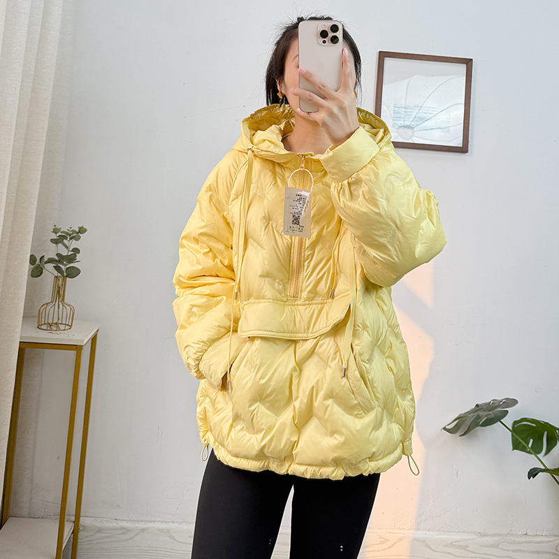 无缝压胶~卫衣款套头90白鸭绒羽绒服女冬季连帽外套