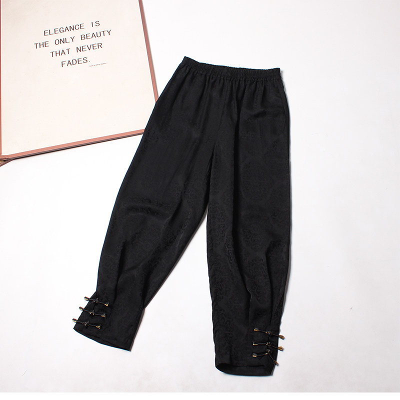 出口单！新中式提花醋酸冰凉感垂感显瘦灯笼休闲裤女九分裤子