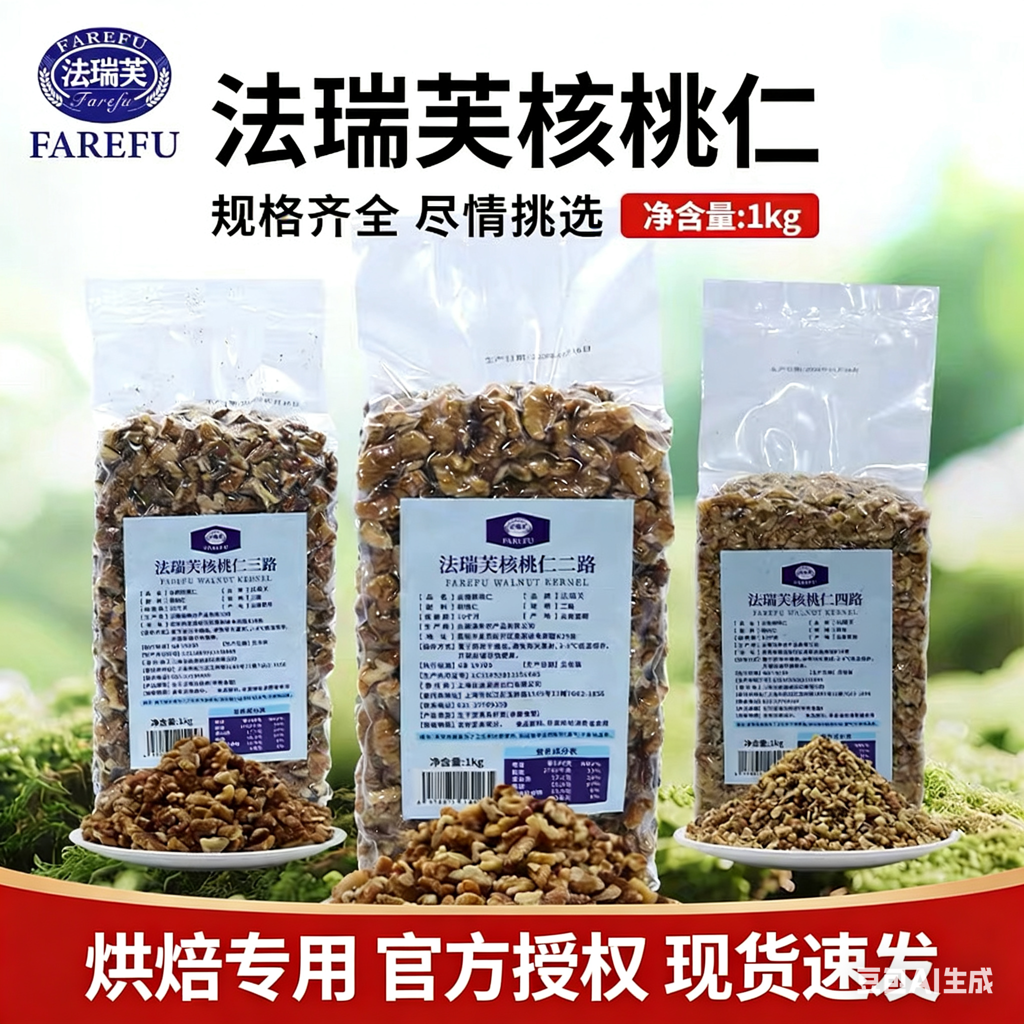 法瑞芙新疆核桃仁烘焙原材料 二三四路生核桃碎面包馅料商用批发