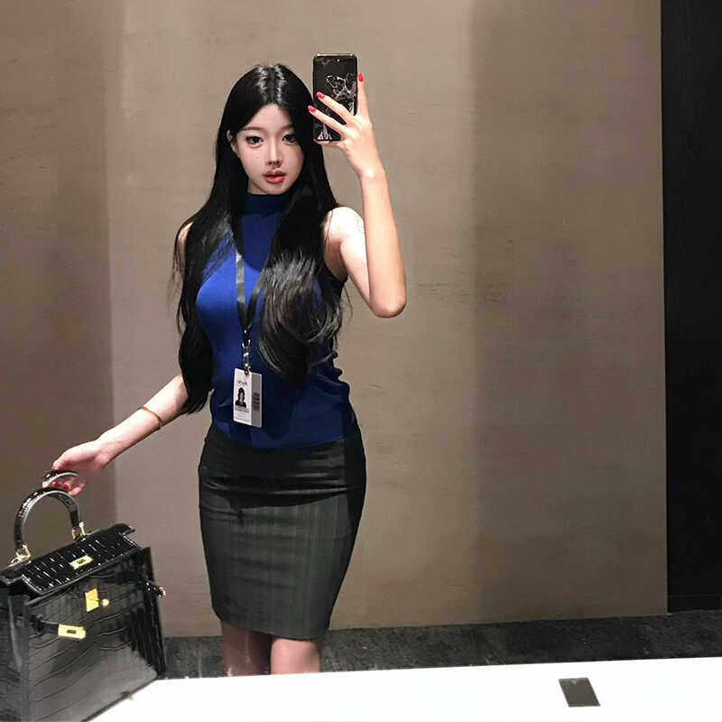 方圆同款纯欲针织半高领蓝色无袖背心辣妹高腰竖条纹包臀半裙套装,女装/女士精品,时尚套装,淘宝优惠券,粉丝福利购,淘宝优惠卷