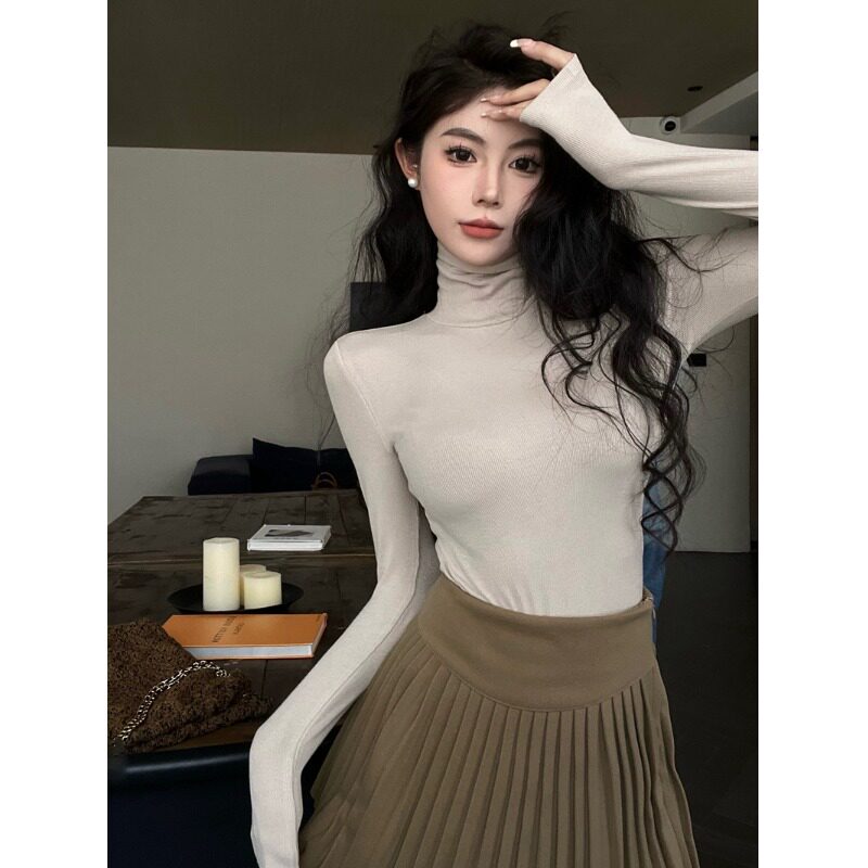 秋冬轻奢螺纹高领显瘦针织打底