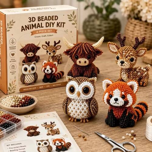 跨境新品Petite 3D Beaded Animal Craft Kit手工diy动物珠子套装