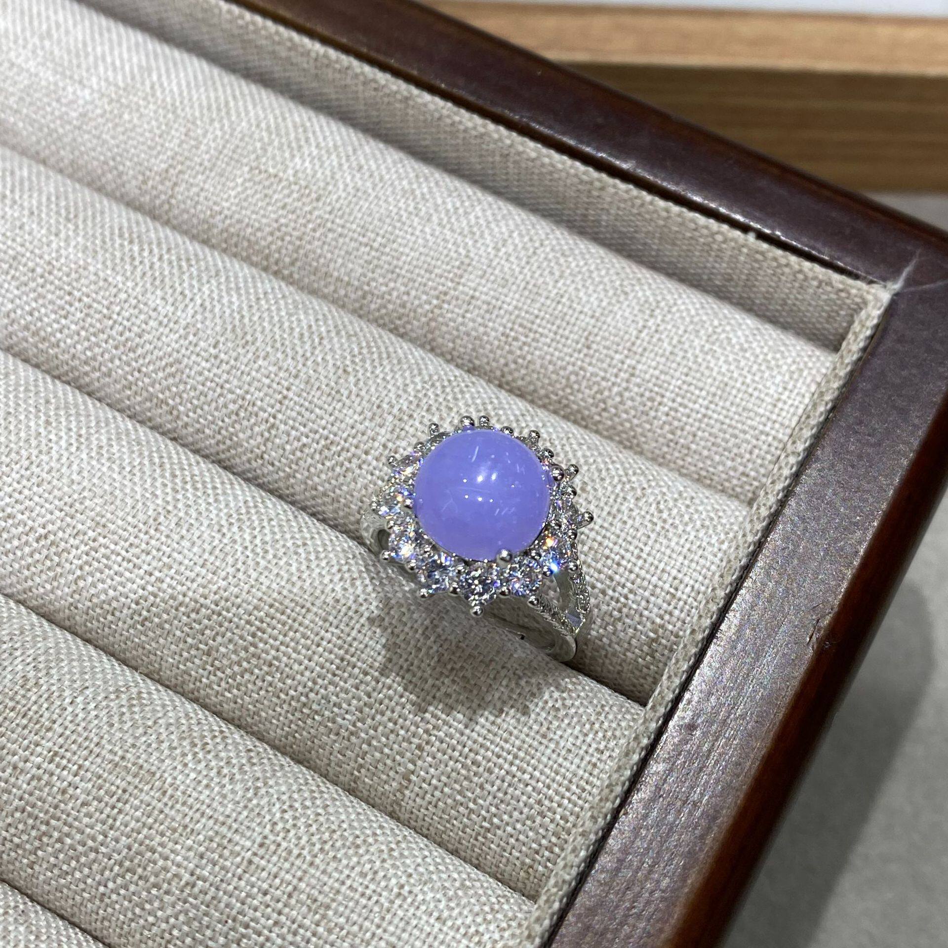 新中式天然高冰种紫玉髓锆石戒指紫罗兰鸽子蛋宝石戒指轻奢高级感