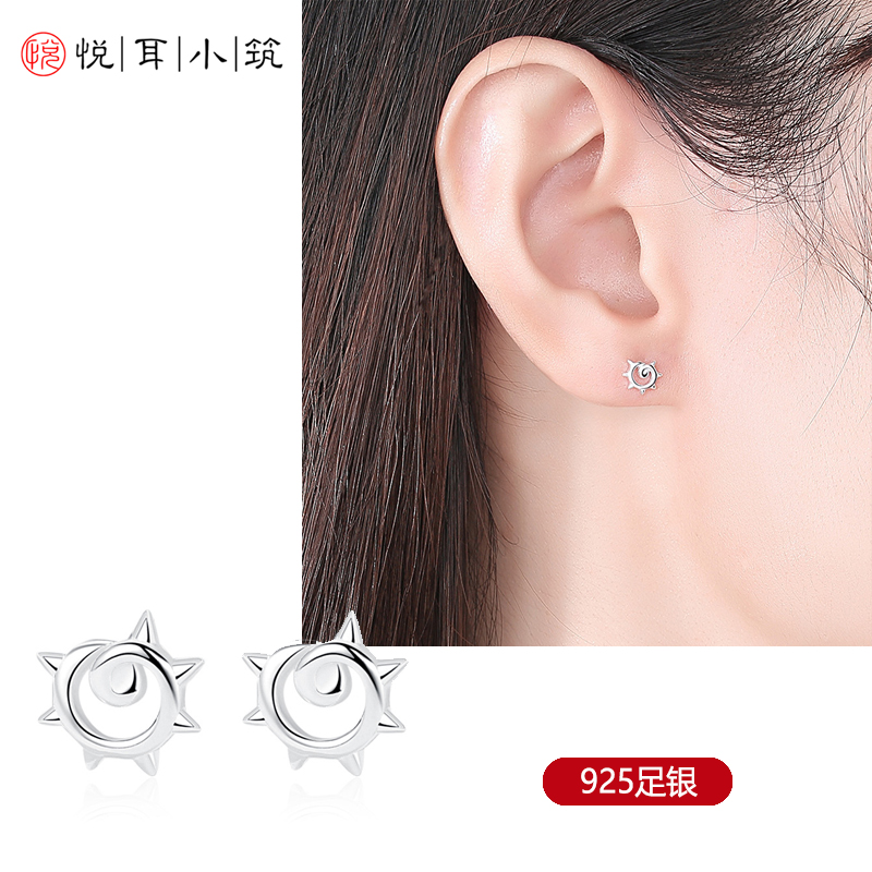 S925纯银耳钉女韩版小清新镂空
