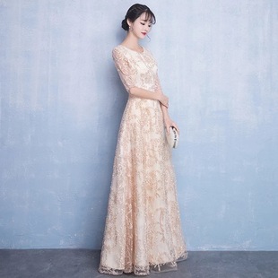 晚宴礼服平时可穿2024新款春夏高贵优雅香槟色长款年会礼服裙女