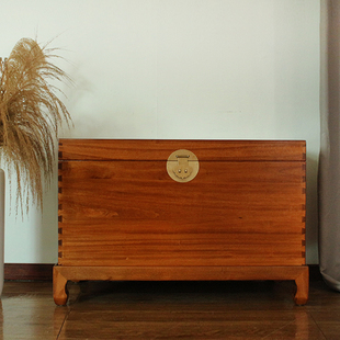 实木樟木箱子新中式床头柜字画收藏箱储物箱翻盖箱子全樟木