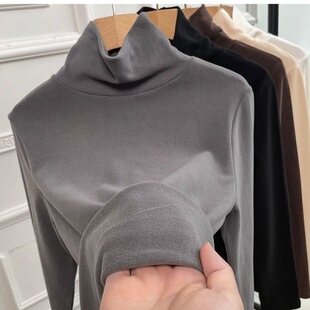 高端双面德绒高领打底衫女秋冬新款柔软亲肤弹力一体绒磨毛上衣女