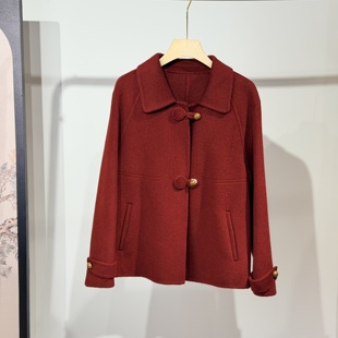 新中式盘扣中老年妈妈羊驼绒羊毛大衣短款小个子双面呢外套女秋冬