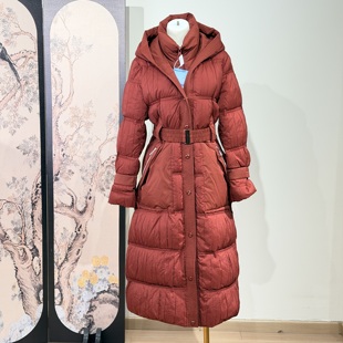 高级感长款连帽羽绒服女2025冬季新款过膝红色气质加厚收腰外套女