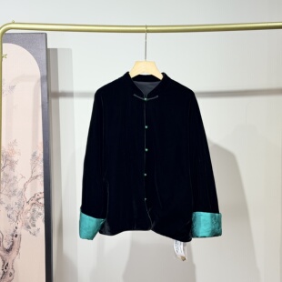 钉珠盘扣提花挽袖 新中式 上衣 新品 重工刺绣真丝绒短外套女2025秋季