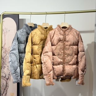 高端｜新中式立领盘扣重工刺绣拼水貂毛90白鹅绒高颜值短款羽绒服
