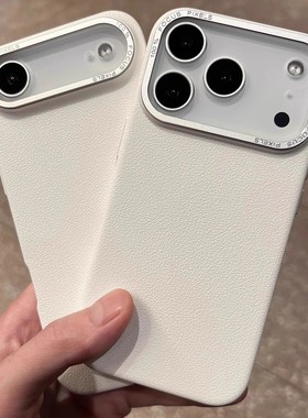 金属镜框适用iPhone苹果17荔枝纹16Promax手机壳防摔15/14plus磨砂13高级感12纯色11新款Pro简约XR硬壳XSmax