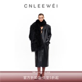 戚薇同款 CNLEEWEI 25秋季 新款 高级感V领廓形pu皮大衣外套