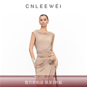 CNLEEWEI 丝光针织荡领露背拼接蕾丝飘带上衣套装 2025年秋季 新款