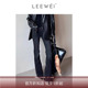 官方直营LEEWEI秋冬新款 百搭显瘦金属扣腰带牛仔喇叭裤
